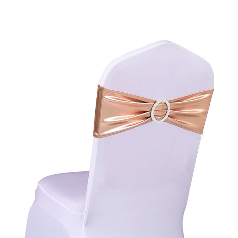 SINSSOWL Spandex Rose Gold Chair Sashes 100 Pack Wedding Chair Bands with Buckles Pink Gold Chairs Bows for Party Birthday Bridal Shower Engagement Anniversary Outdoor Event Decorations (Rose Gold) - Image 1
